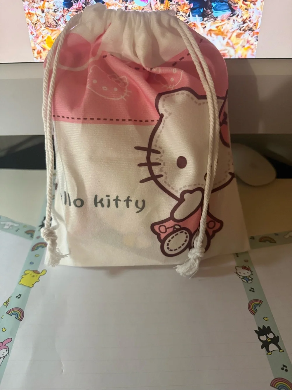 Hello Kitty Pink Kids Drawstring Bag & Notebook Set